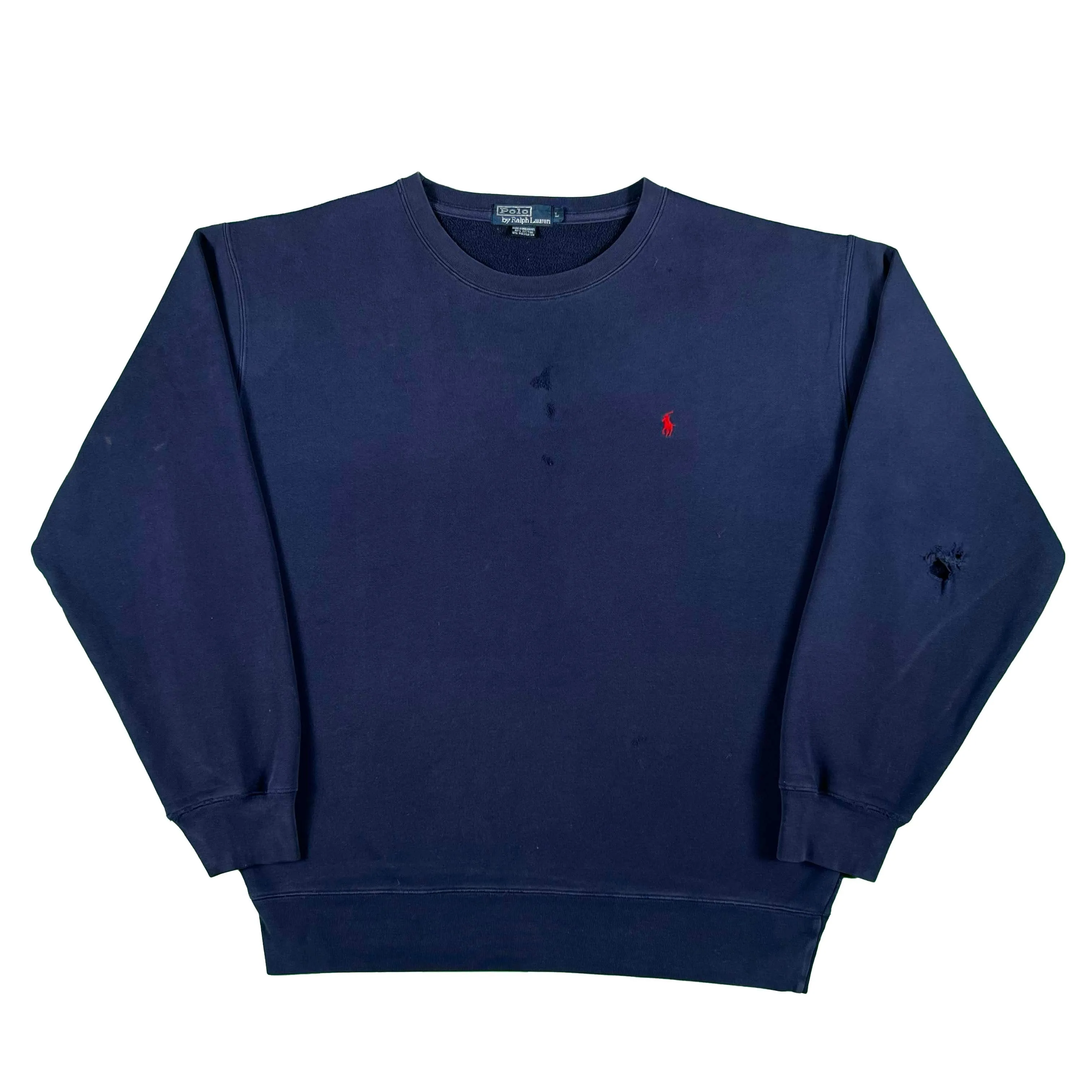 90s Faded Navy Blue Distressed Polo RL Sweatshirt- L