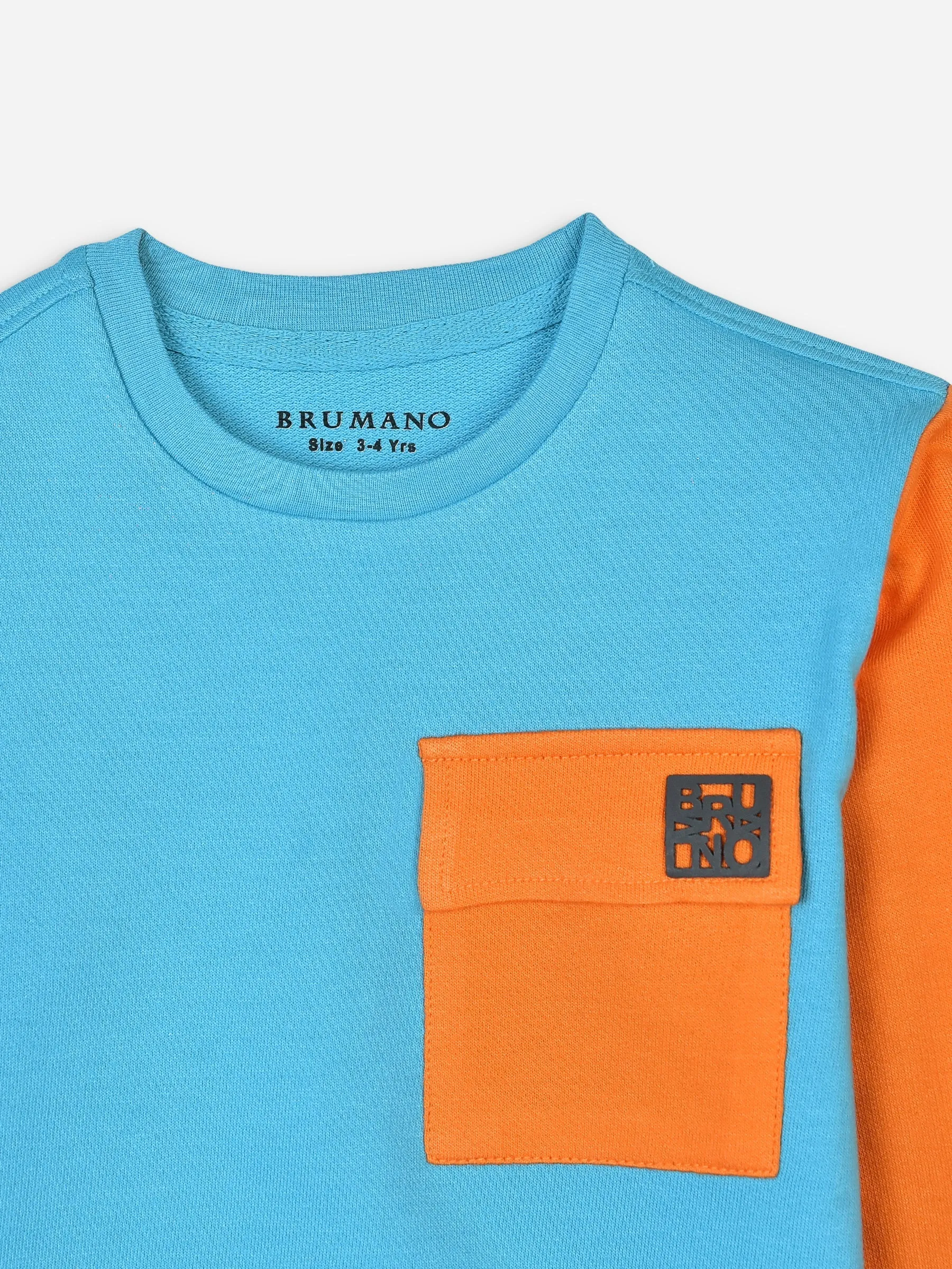 Aqua Blue Sweatshirt With Contrasting Sleeves