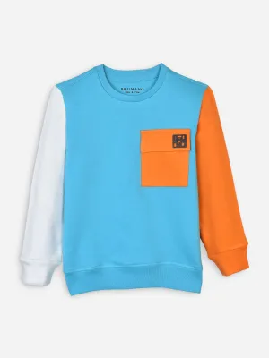 Aqua Blue Sweatshirt With Contrasting Sleeves