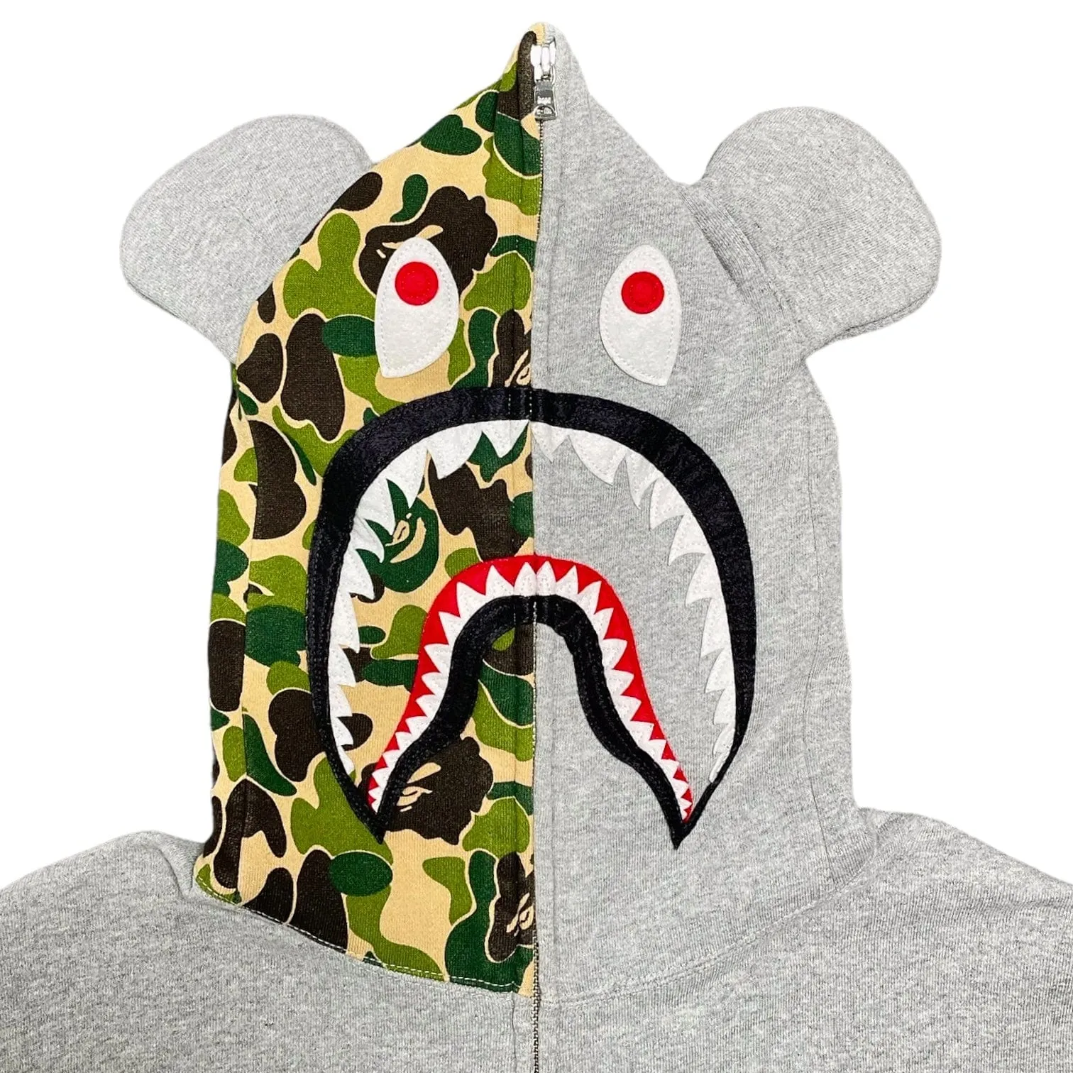 BAPE Medicom Toy Half Camo Shark Bear Full Zip Hooded Sweatshirt Grey Pre-Owned