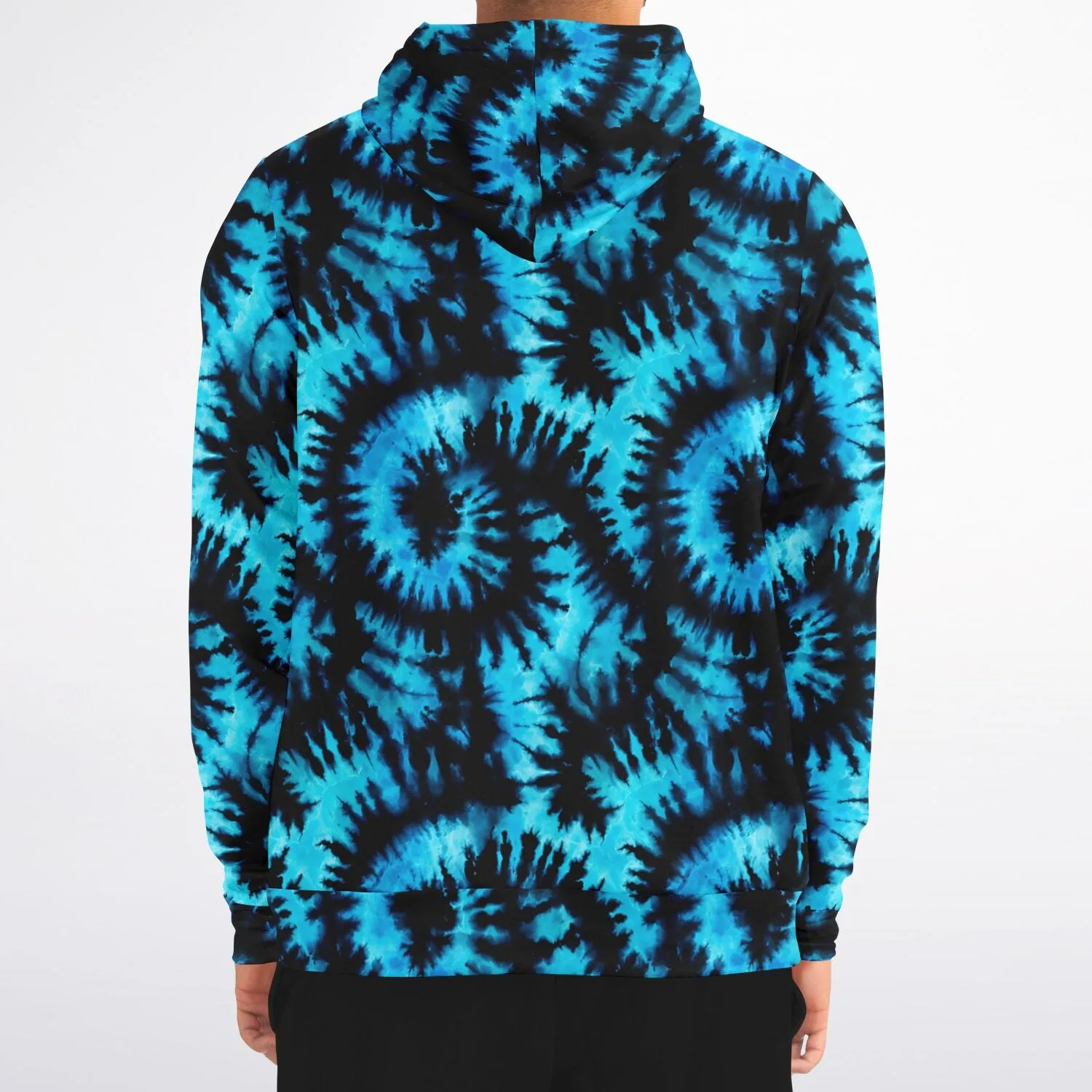 Black Blue Tie Dye Zip Up Hoodie, Front Zipper Pocket Men Women Unisex Adult Aesthetic Graphic Cotton Fleece Hooded Sweatshirt