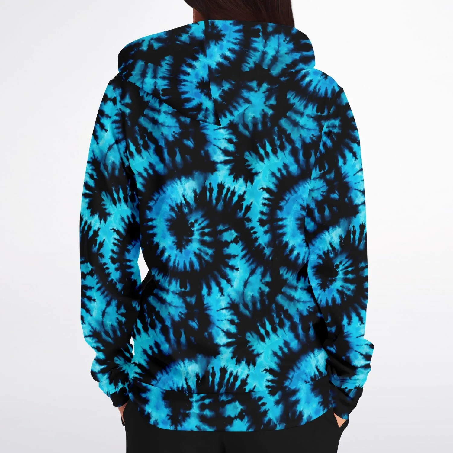 Black Blue Tie Dye Zip Up Hoodie, Front Zipper Pocket Men Women Unisex Adult Aesthetic Graphic Cotton Fleece Hooded Sweatshirt