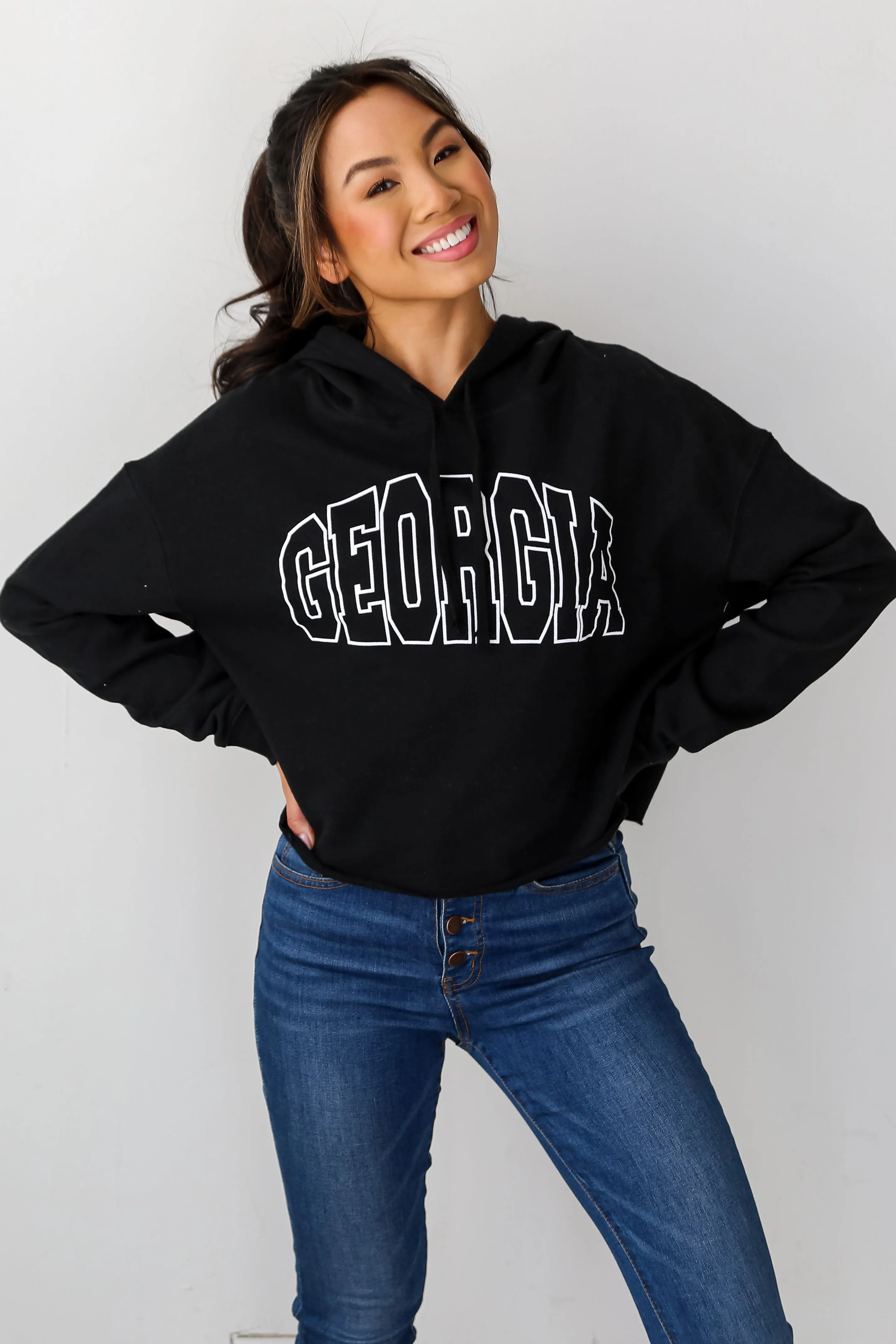 Black Georgia Cropped Hoodie