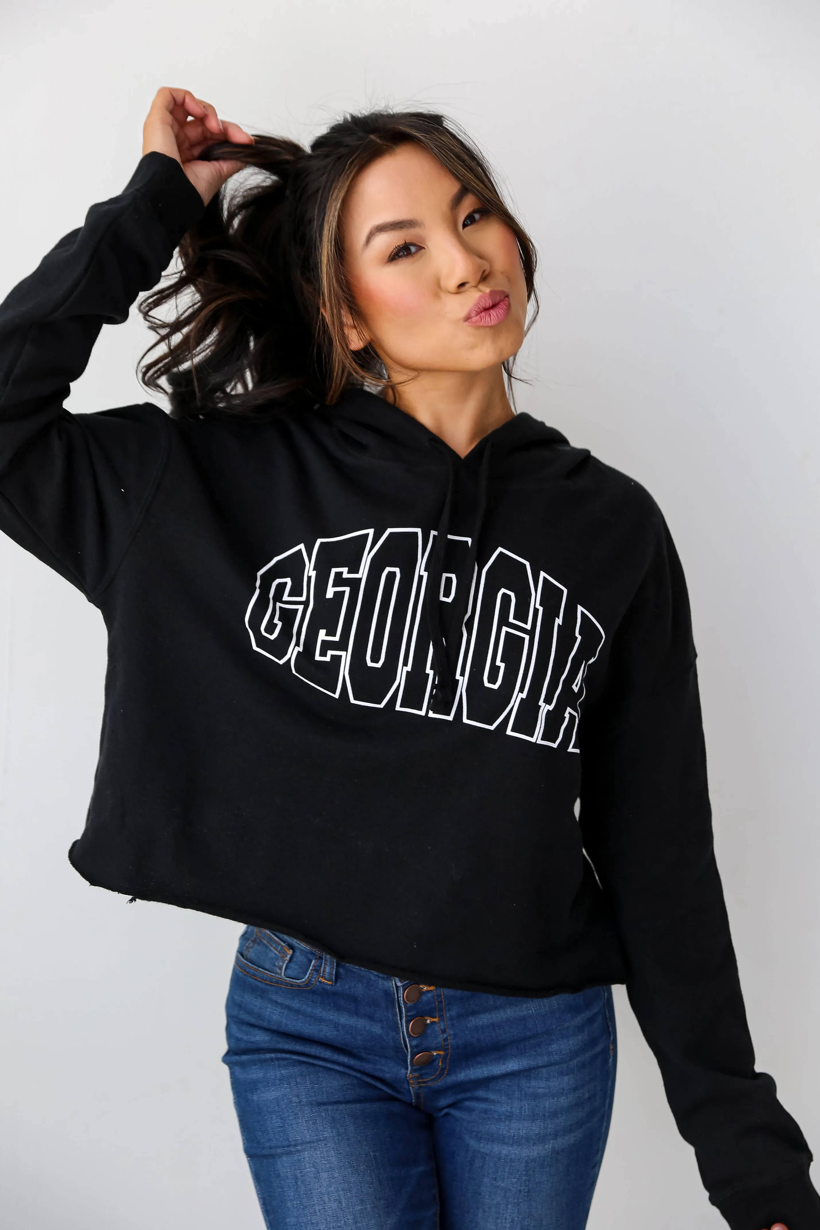 Black Georgia Cropped Hoodie