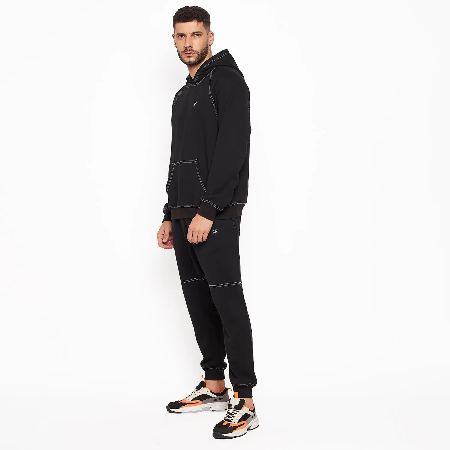 Black Oversized Contrast Stitch Combo Tracksuit