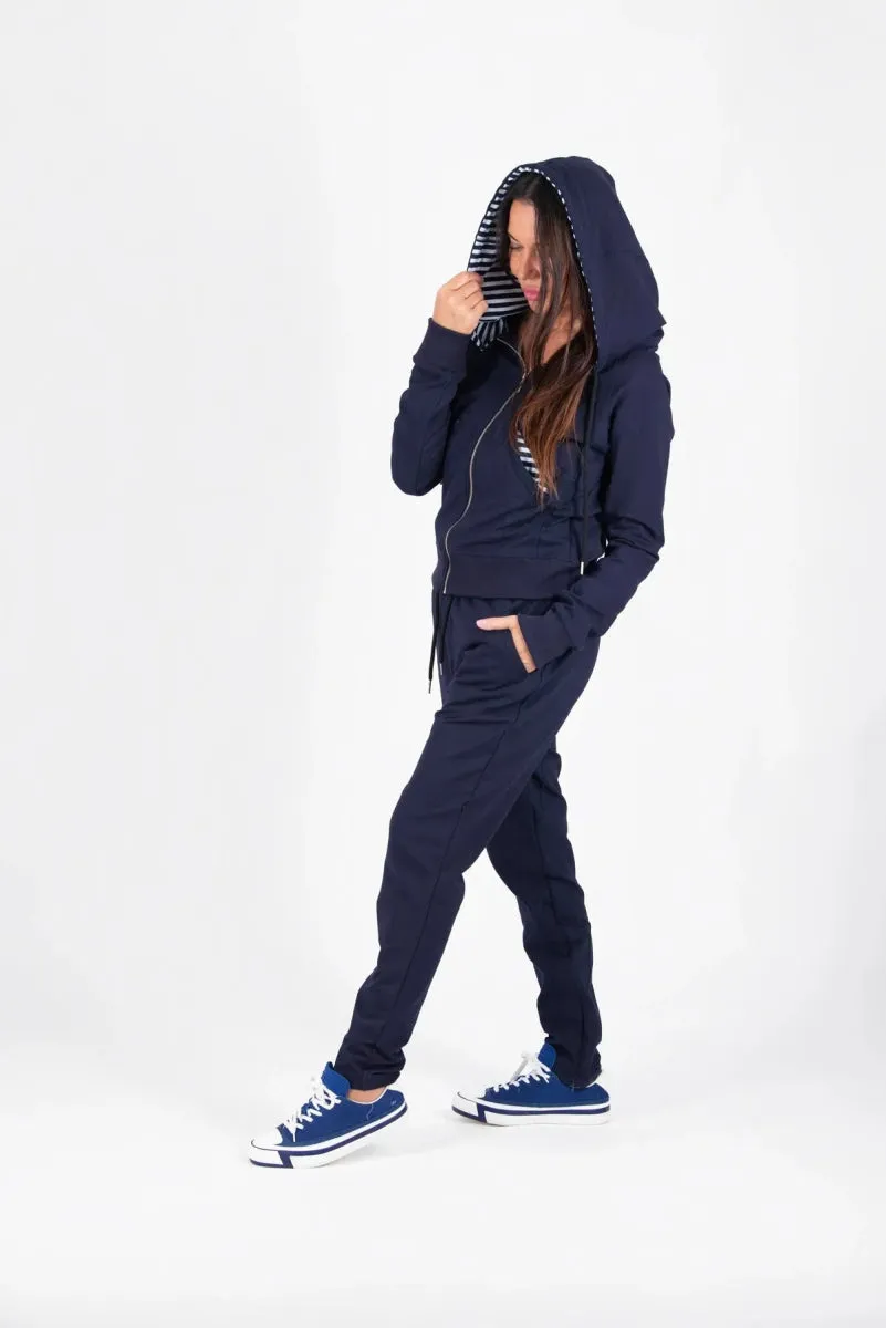 Blue Hooded Zipper Sweatshirt EMILY