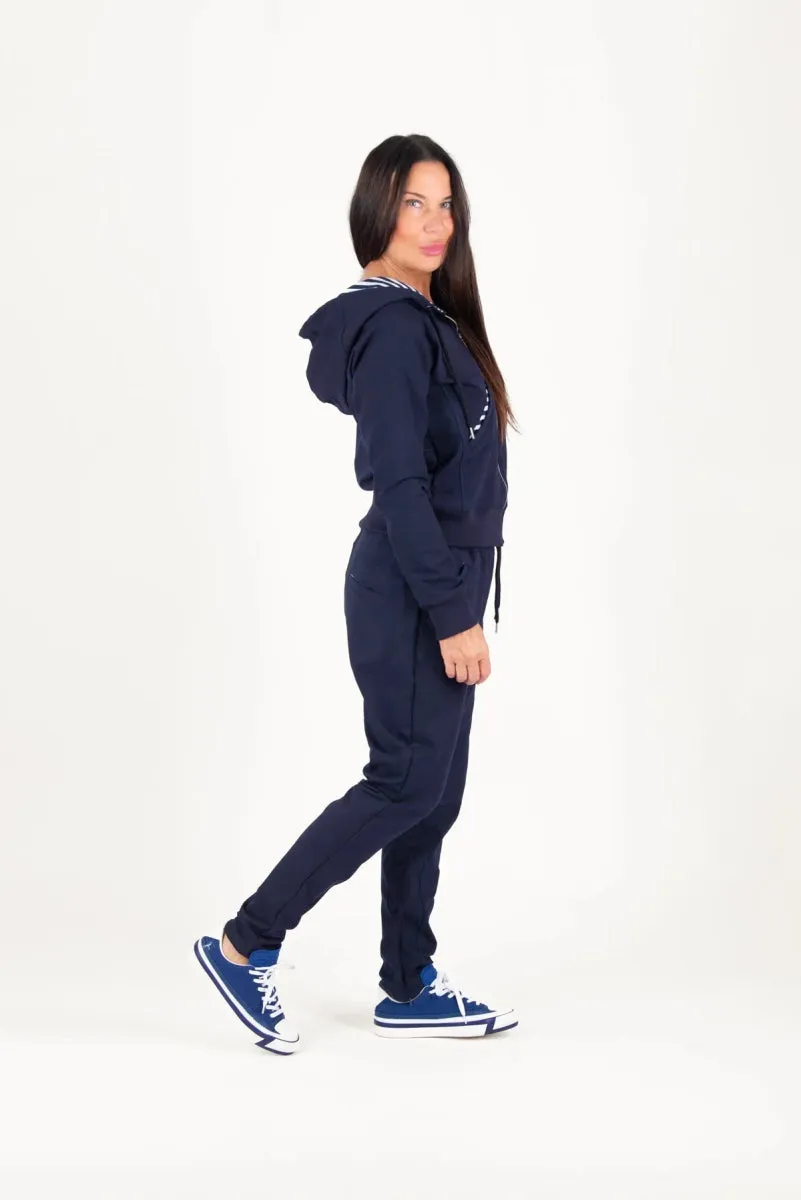 Blue Hooded Zipper Sweatshirt EMILY