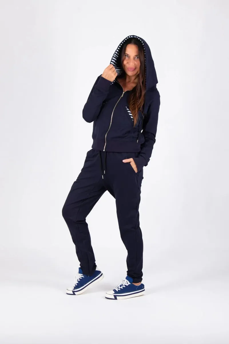 Blue Hooded Zipper Sweatshirt EMILY