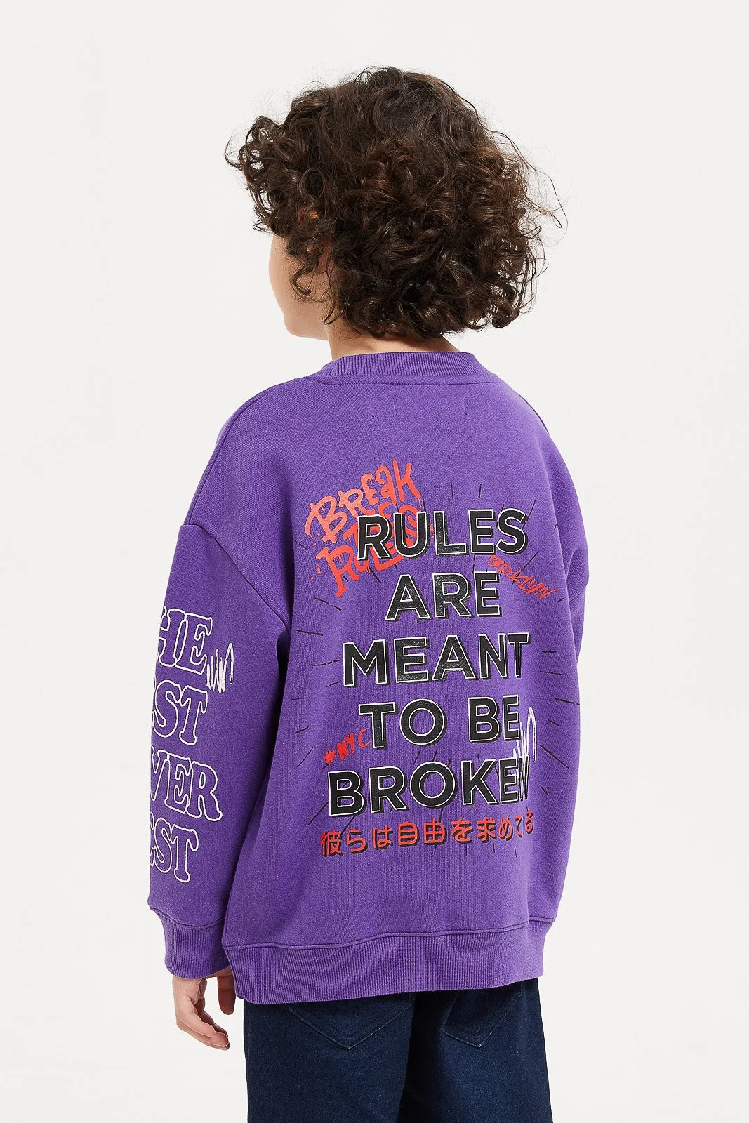 Boys Purple Printed Sweatshirt