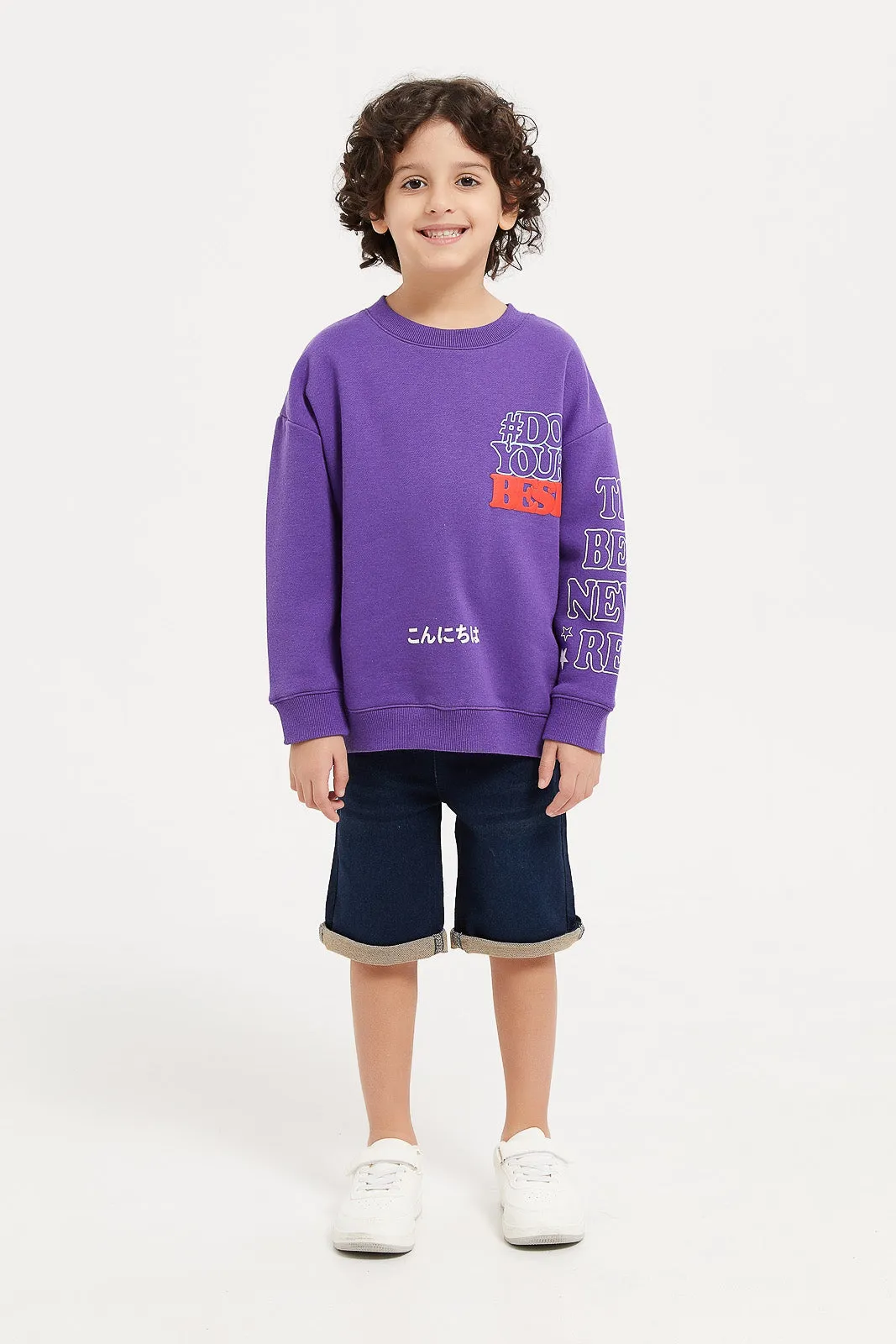 Boys Purple Printed Sweatshirt