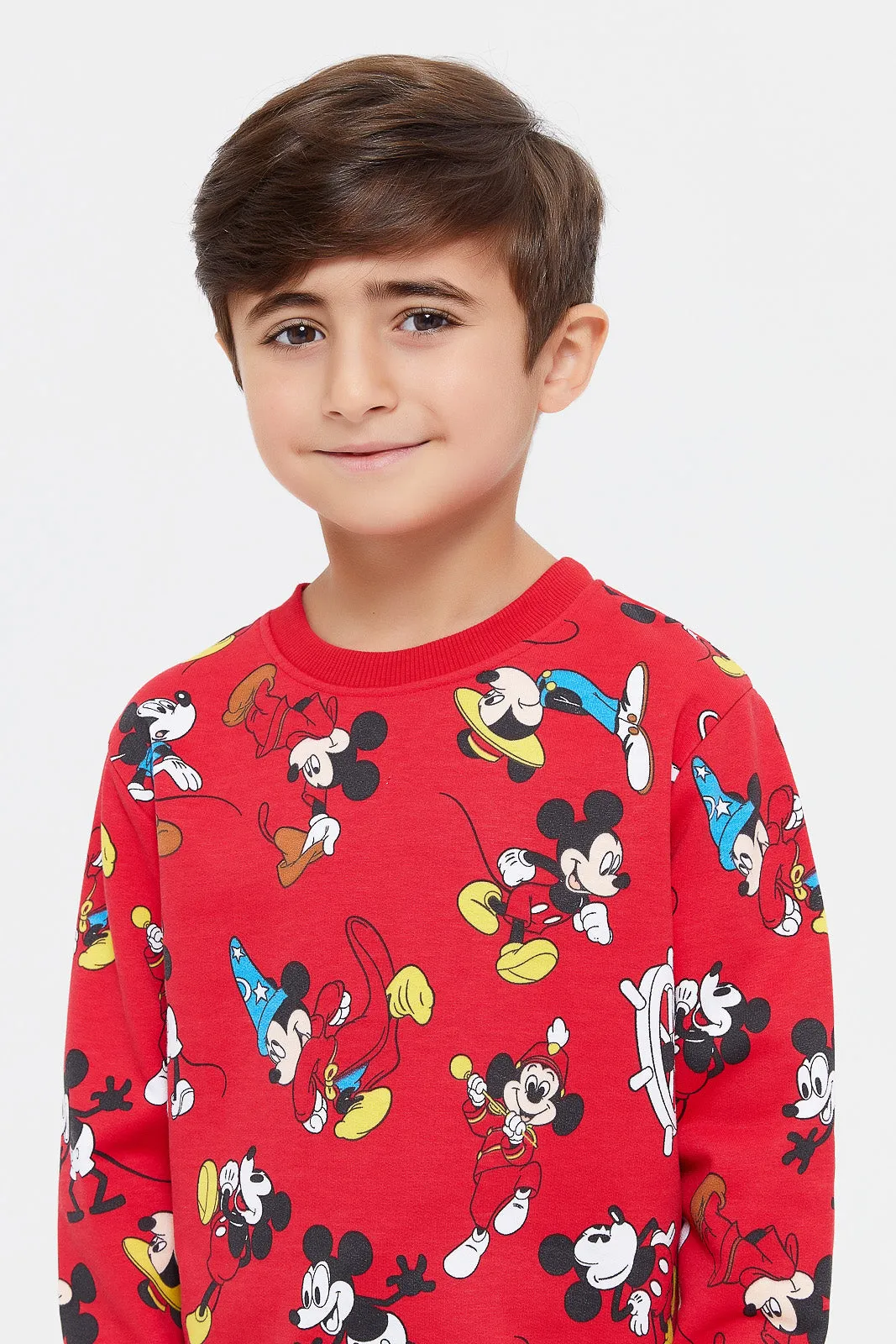 Boys Red Mickey Mouse Print Sweatshirt