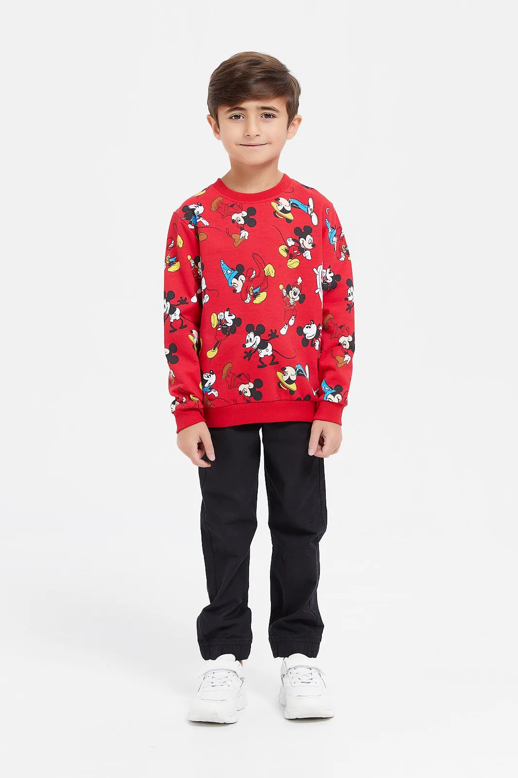 Boys Red Mickey Mouse Print Sweatshirt