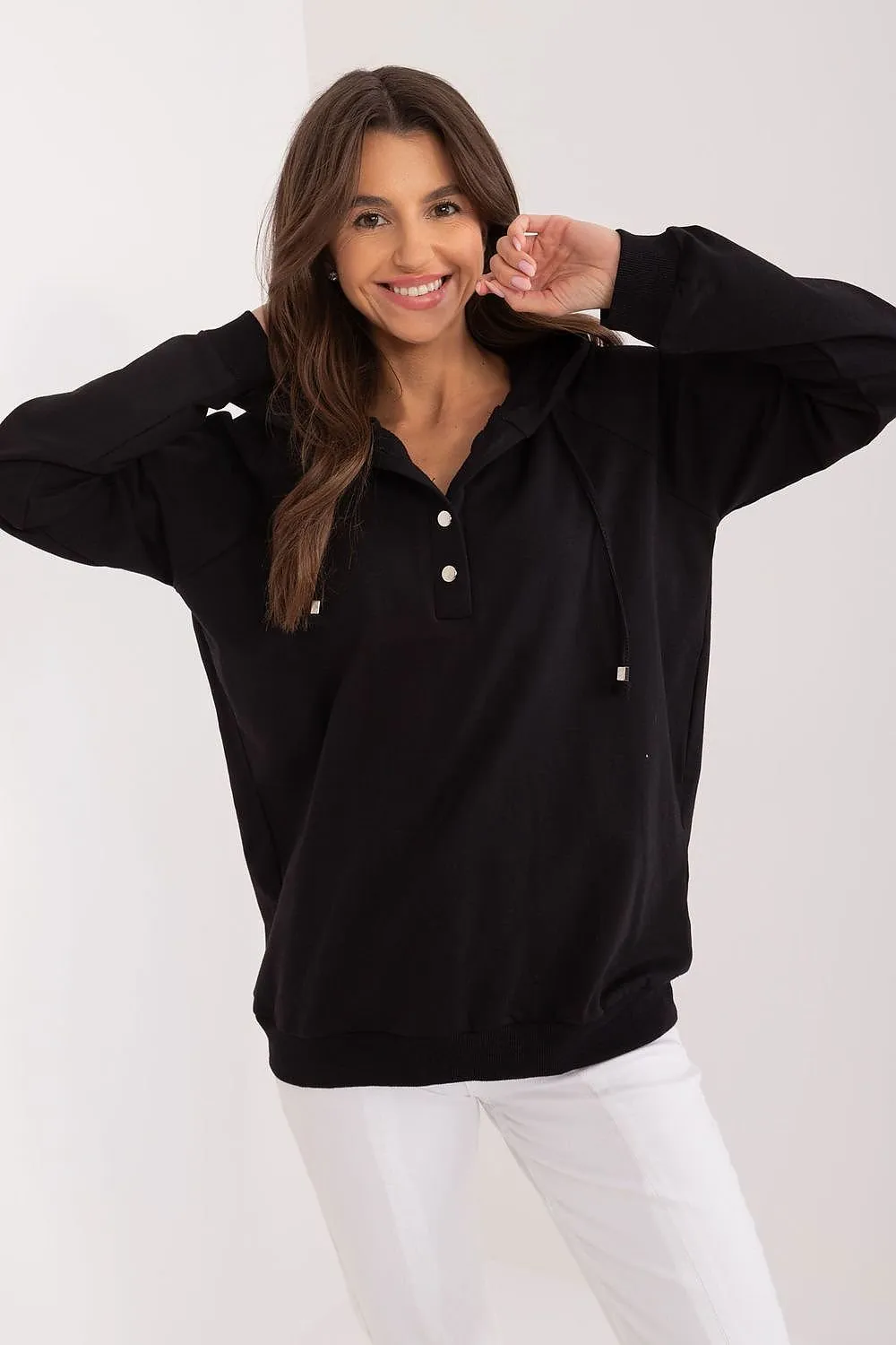 Buttoned Hooded Sweatshirt