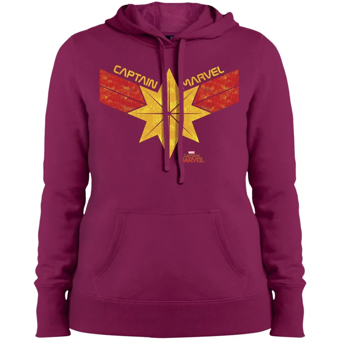 Captain Marvel Distressed Star Ribbon Logo Women Hooded Sweatshirt