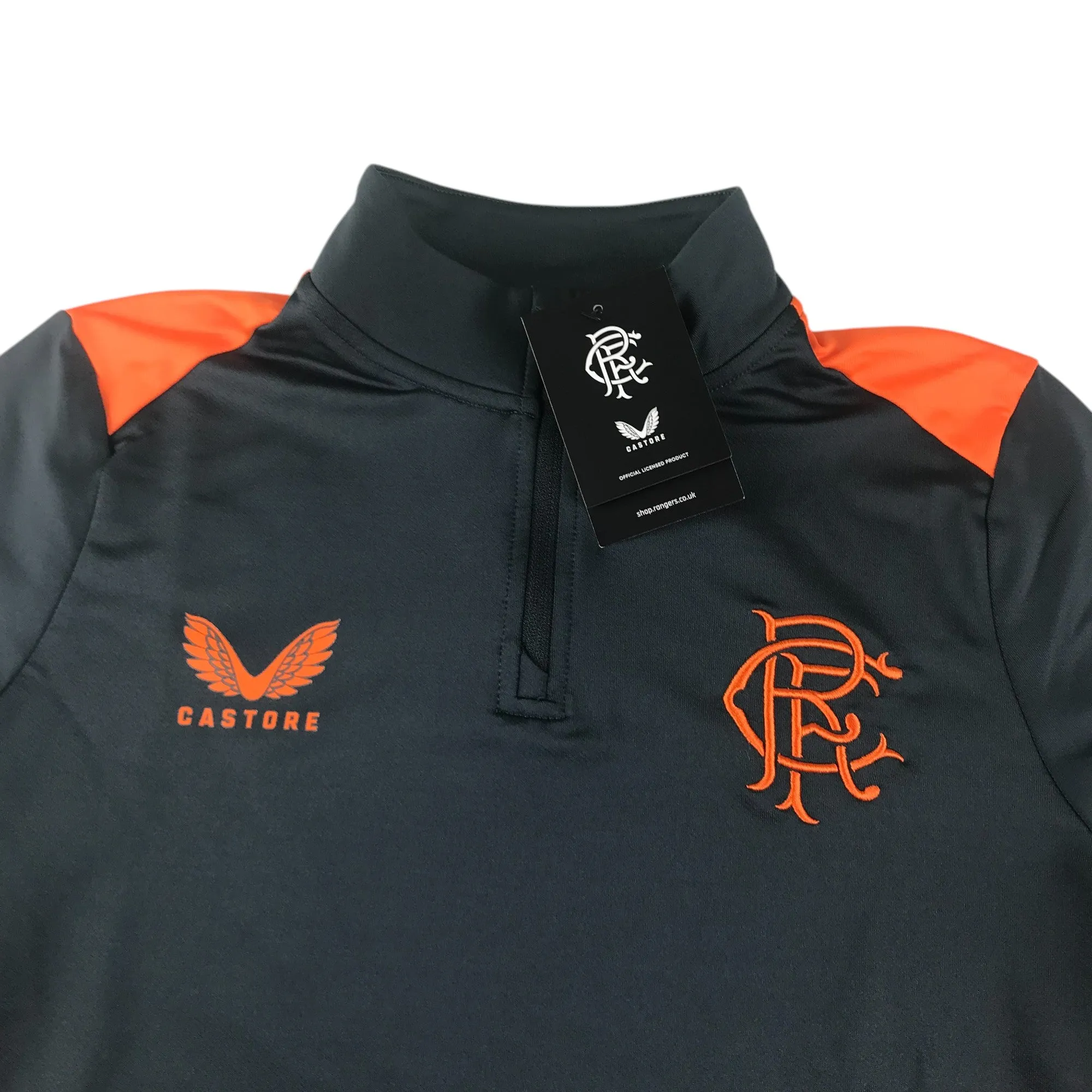 Castore Rangers FC coaches training sweatshirt women size UK 10 charcoal grey and orange quarter zipper