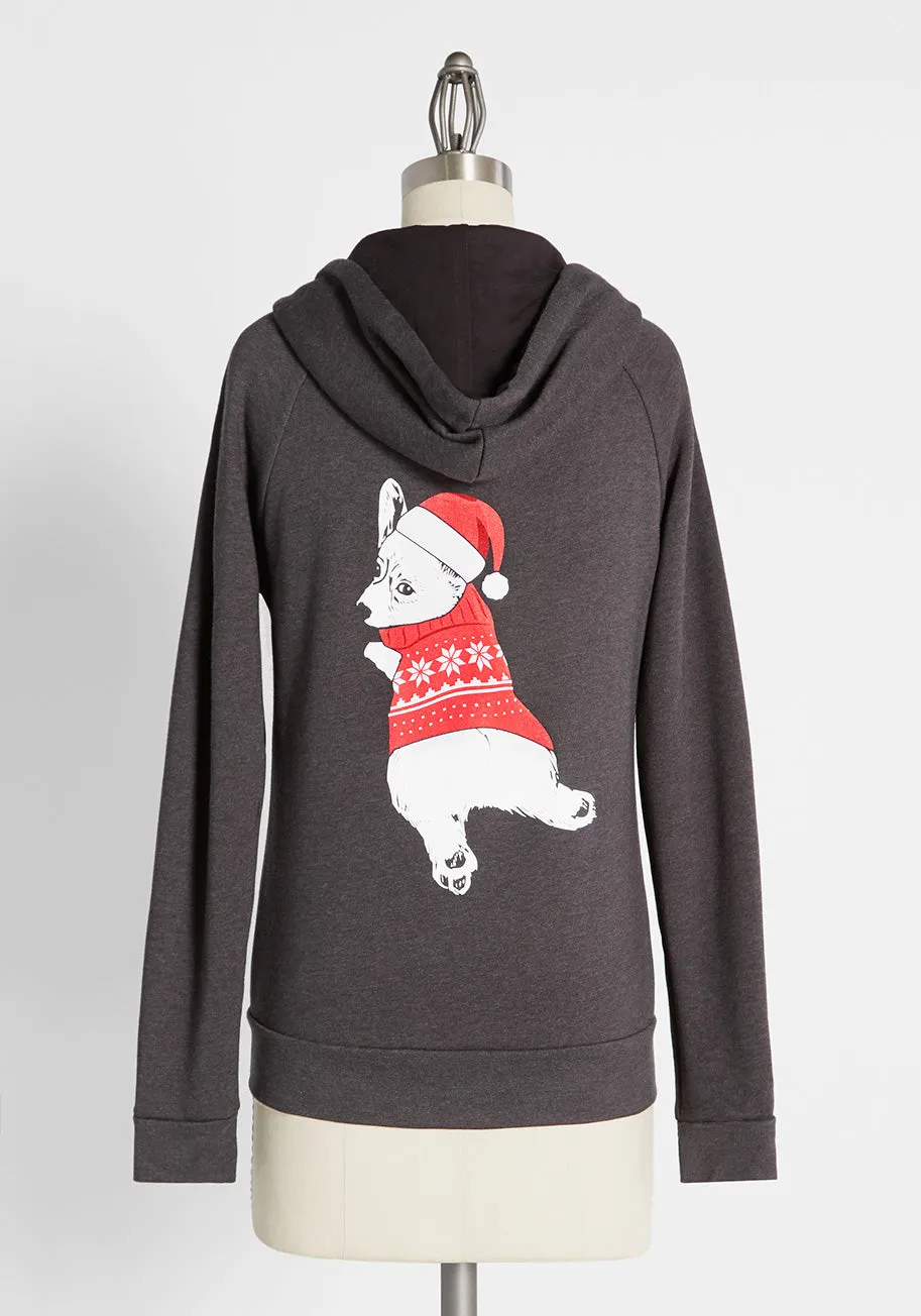 Christmas Corgi Zip-Up Hoodie