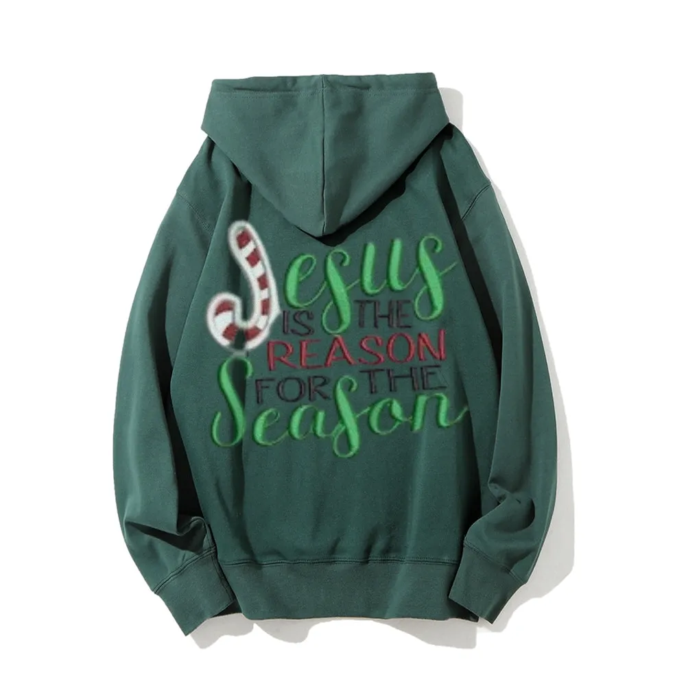 Christmas Jesus Is The Reason Graphic Pullover With Kangaroo Pocket Hoodies