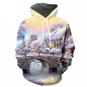 Christmas Sweatshirts men New Year Hooded Casual Tree 3d Printed Snow Hoody Anime