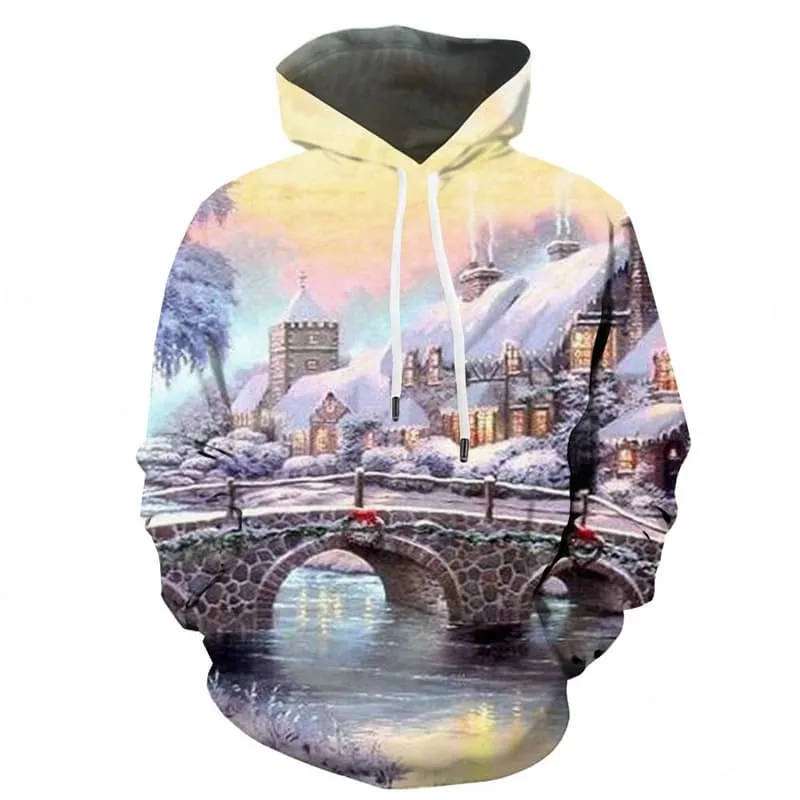 Christmas Sweatshirts men New Year Hooded Casual Tree 3d Printed Snow Hoody Anime