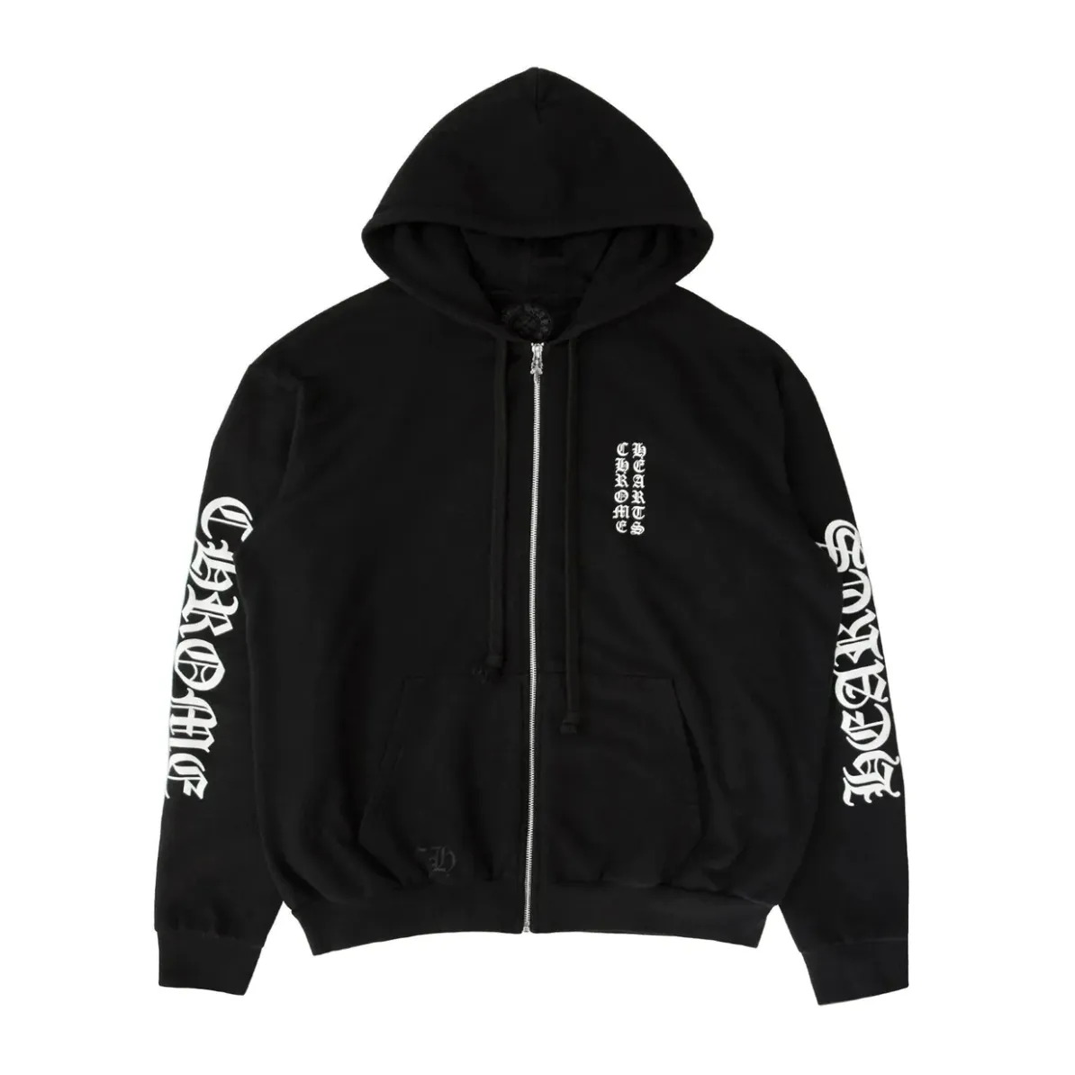 Chrome Hearts Vertical Logo Zip Up Hooded Sweatshirt Black