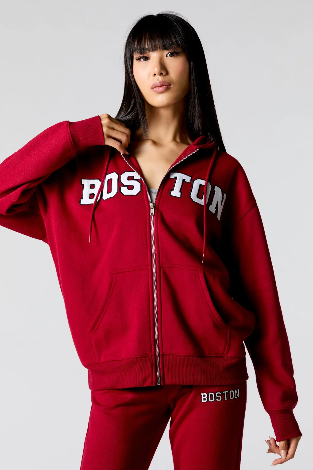 City Embroidered Zip-Up Fleece Hoodie