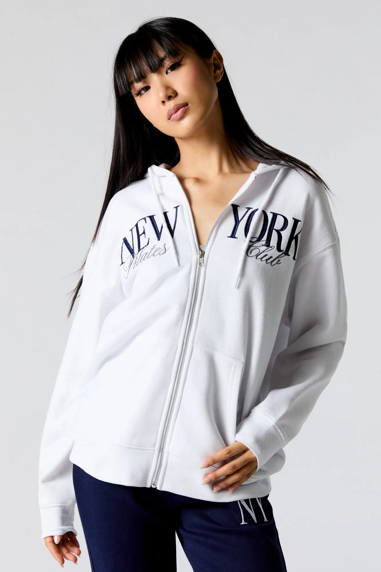 City Embroidered Zip-Up Fleece Hoodie