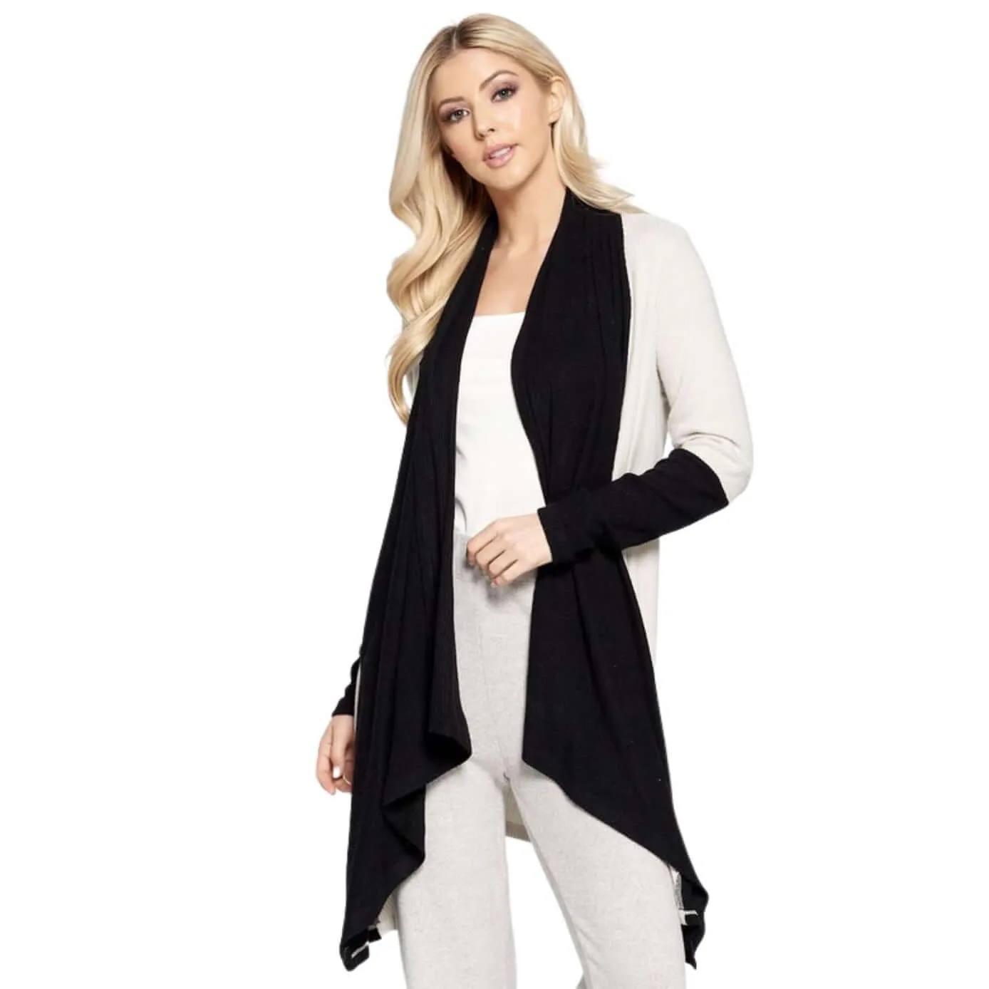 Color Block Draped Cardigan Made in USA