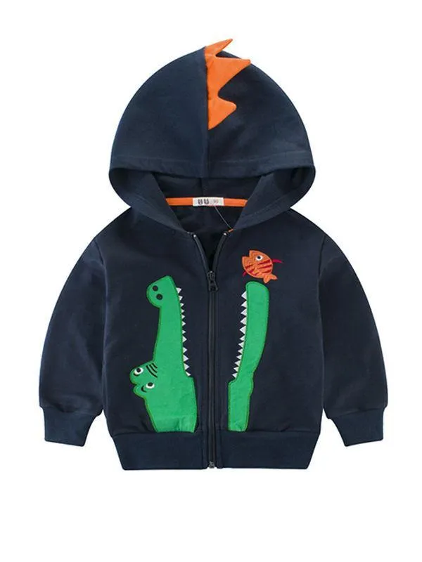 Crocodile Fish Hoodie Long-sleeve Coat Jacket Zip-up Top