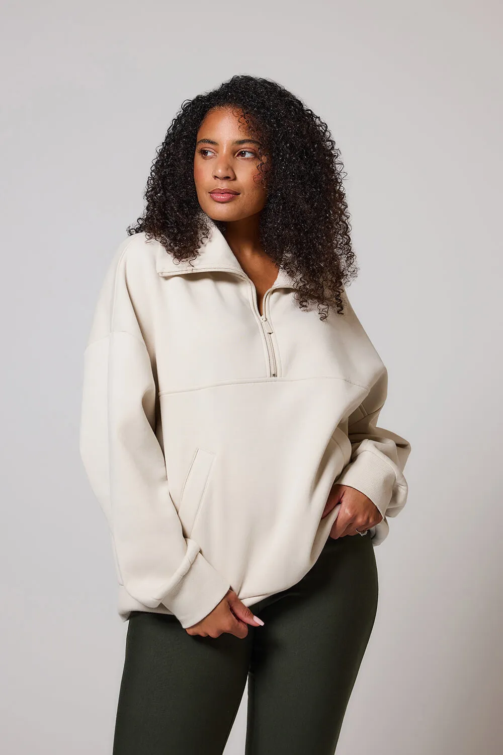 Curve ALL SZN Organic Oversized 1/4 Zip Sweatshirt - Ecru