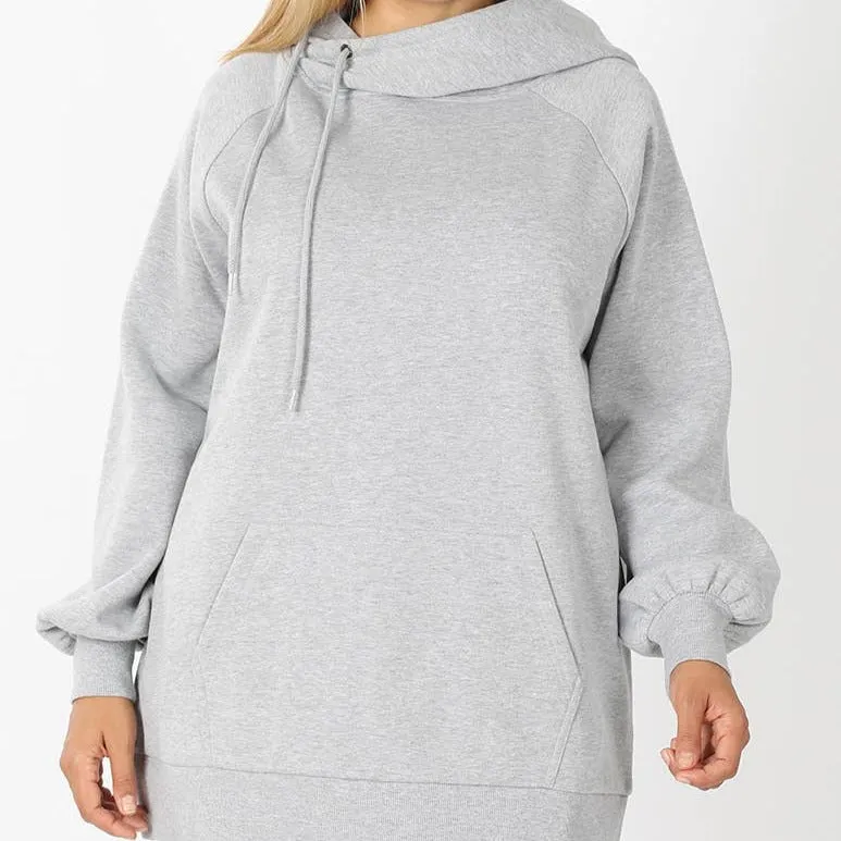 CURVY SIZE SIDE TIE HOODIE LONGLINE SWEATSHIRT