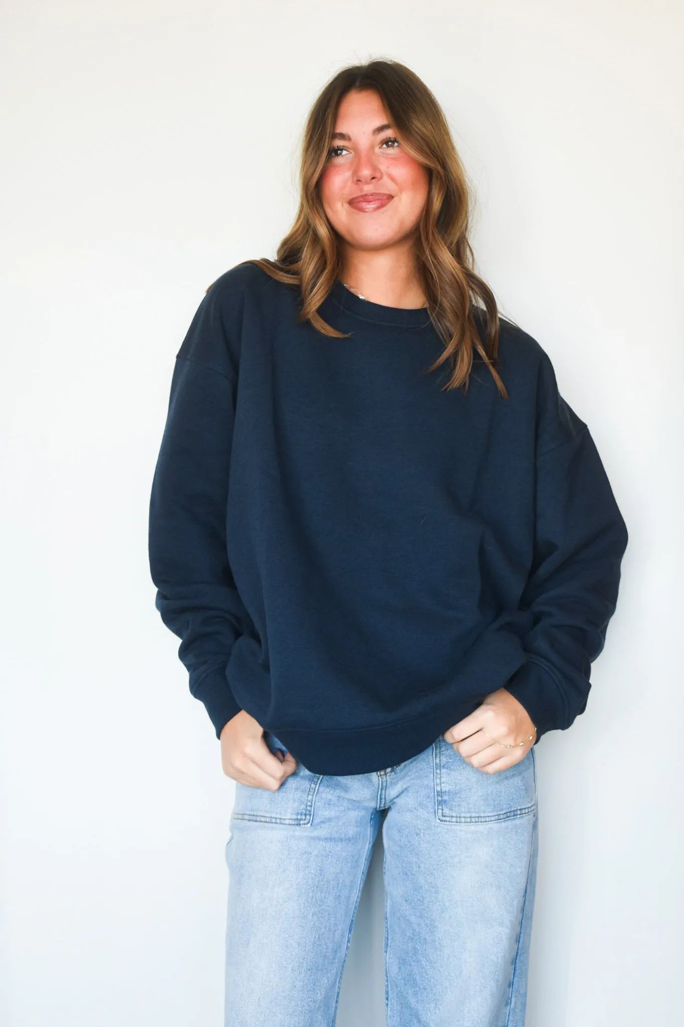 Diana Oversized Fleece Crewneck- Navy