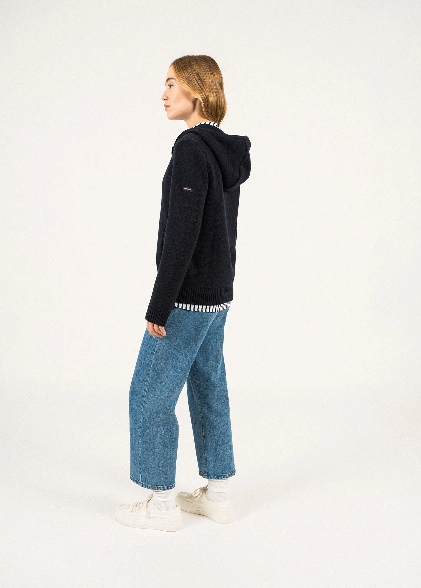 Dublin Hooded Cardigan - in wool and cotton (NAVY)