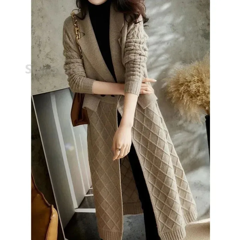 European Long Cashmere Cardigan Female Autumn and Winter New Over-the-knee Slimming Thickened Wool Coat Knitted Sweater