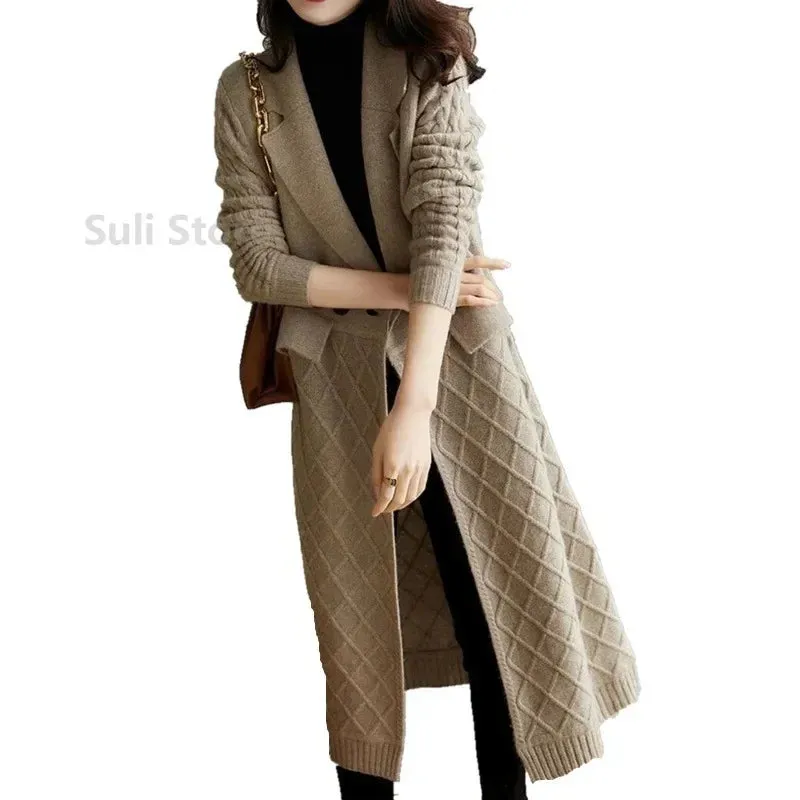 European Long Cashmere Cardigan Female Autumn and Winter New Over-the-knee Slimming Thickened Wool Coat Knitted Sweater