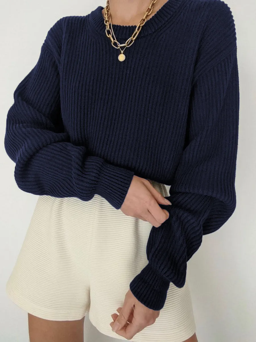 Fashion Solid Color Crew Neck Sweater