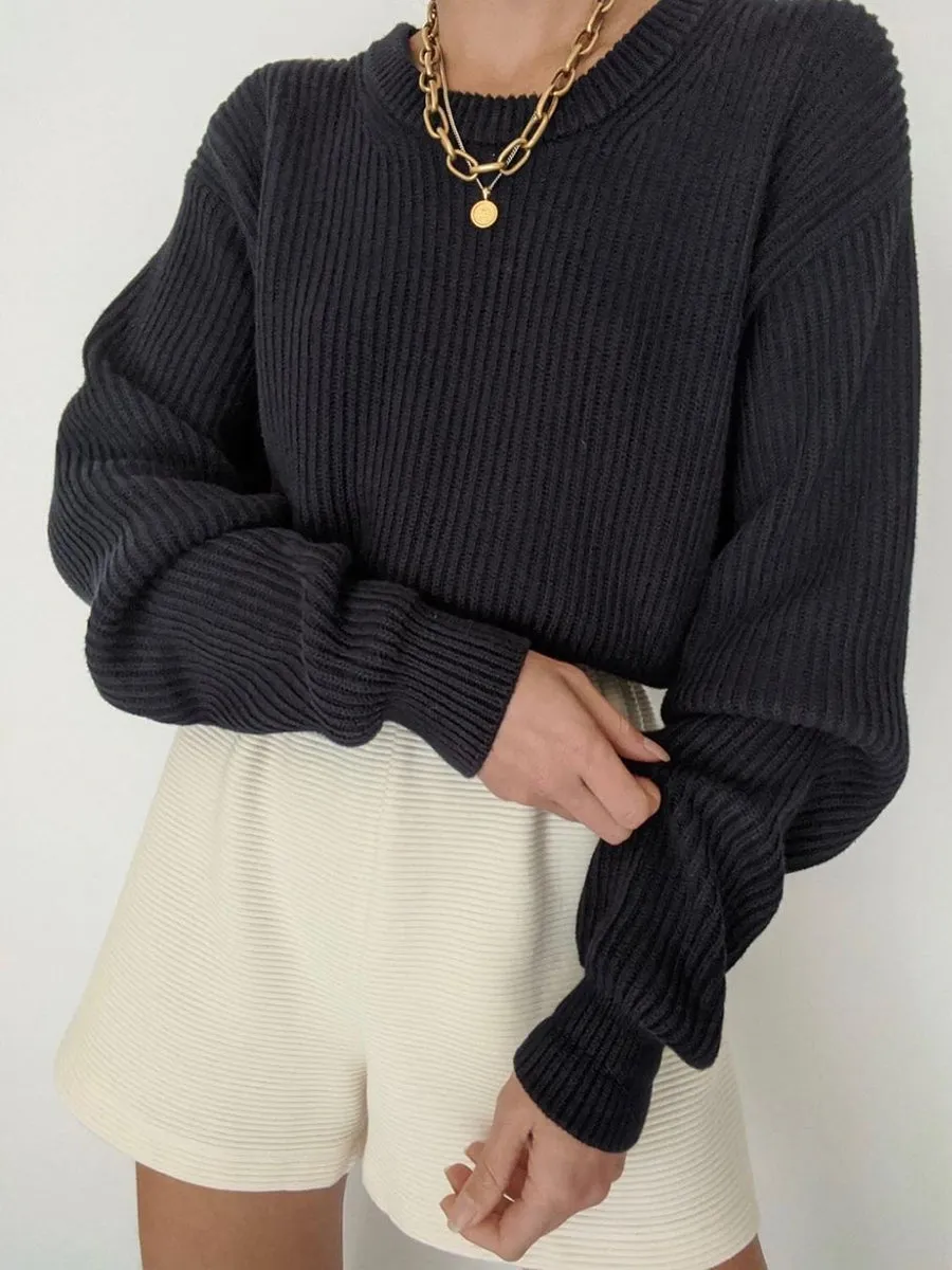 Fashion Solid Color Crew Neck Sweater