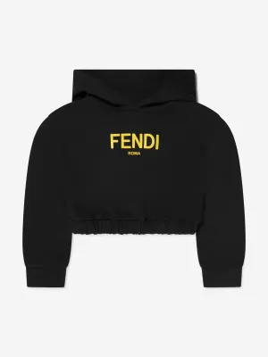 Fendi Girls Cropped Logo Hooded Sweatshirt in Black