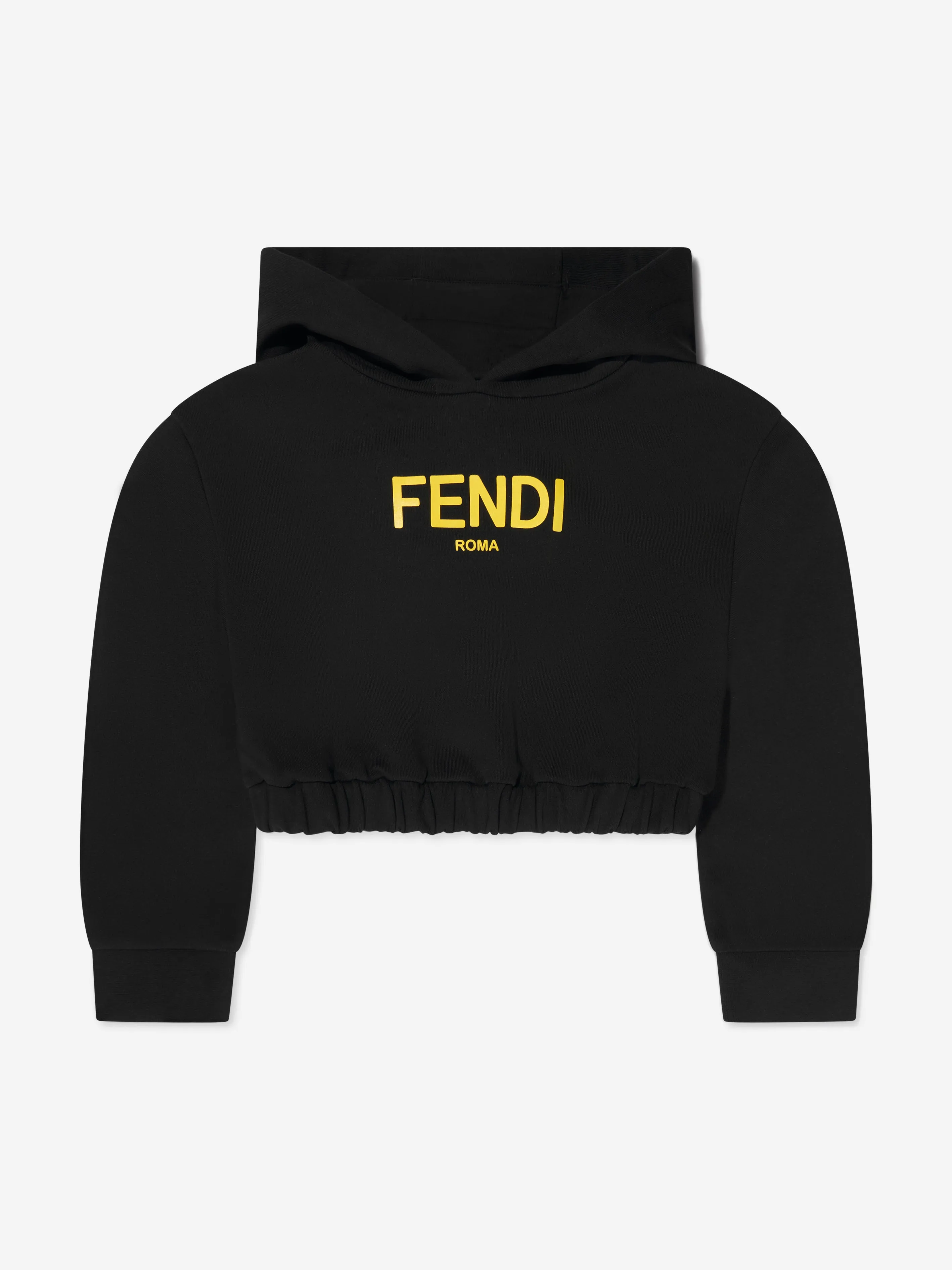 Fendi Girls Cropped Logo Hooded Sweatshirt in Black