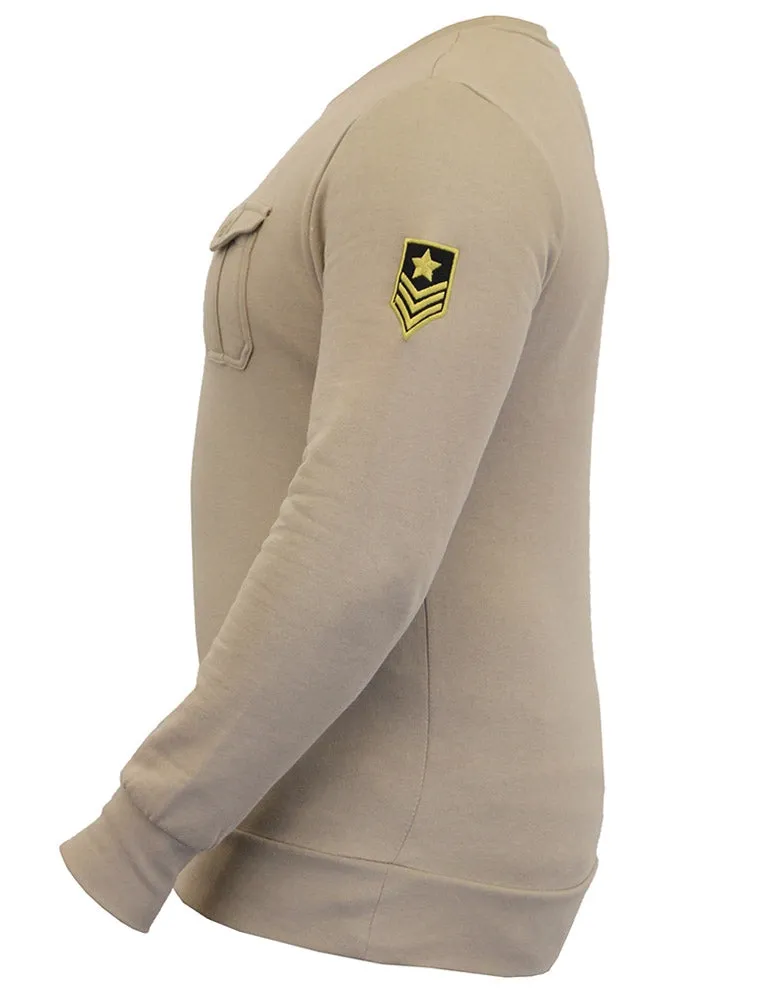 Fiction Crew Neck Military Sweatshirt with Aviator Badge in Mushroom