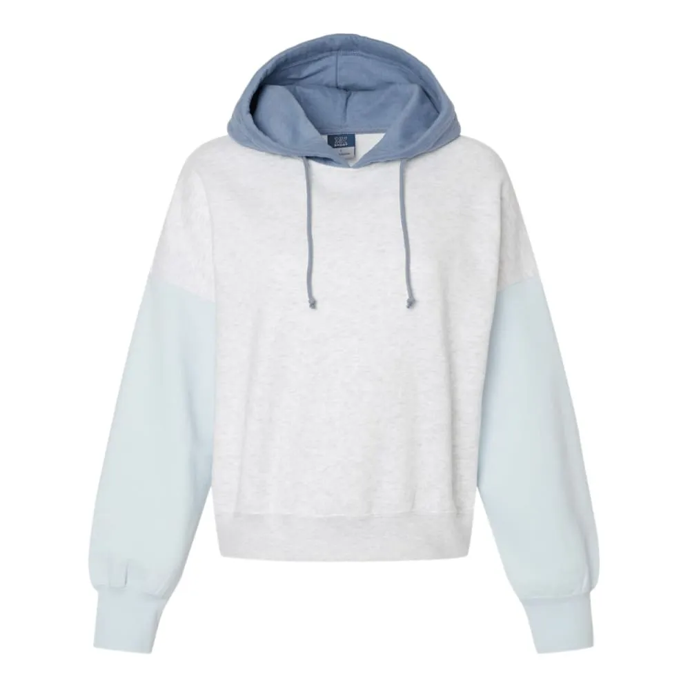 Fleece Color Block Cropped Hoodie