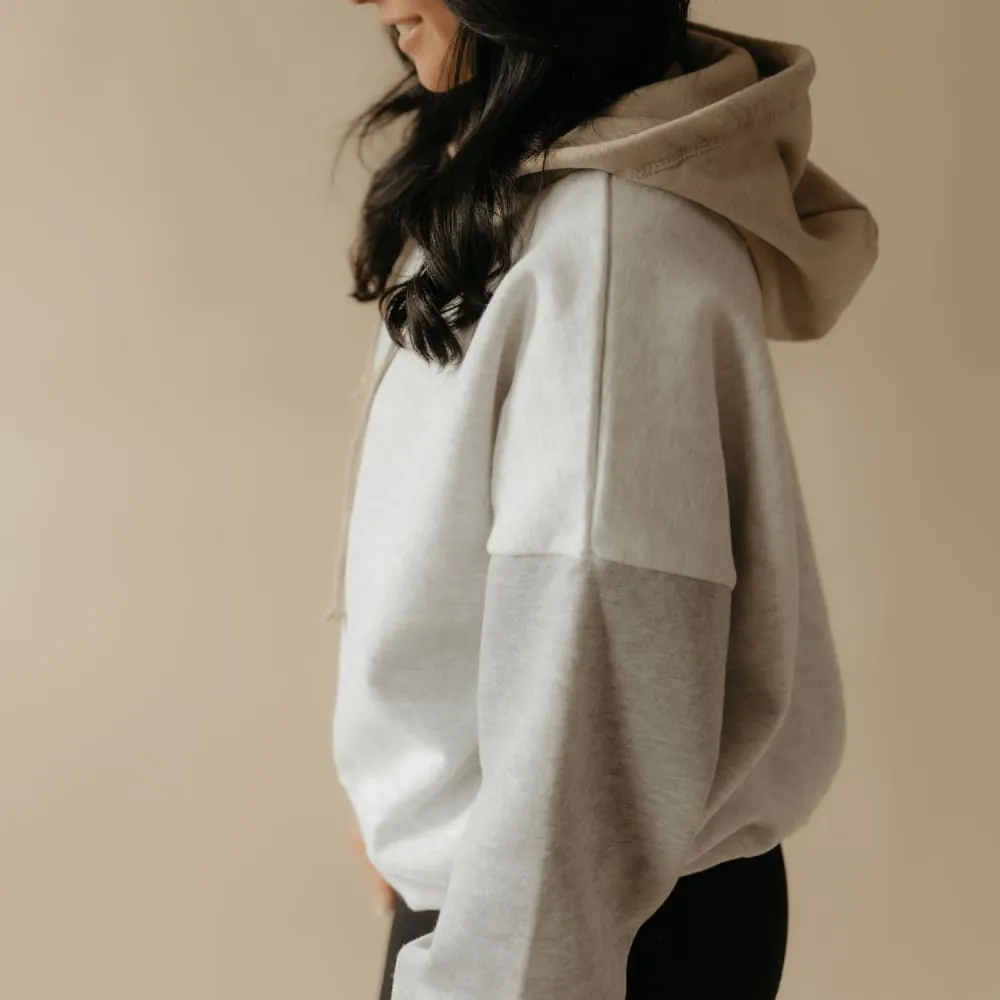 Fleece Color Block Cropped Hoodie