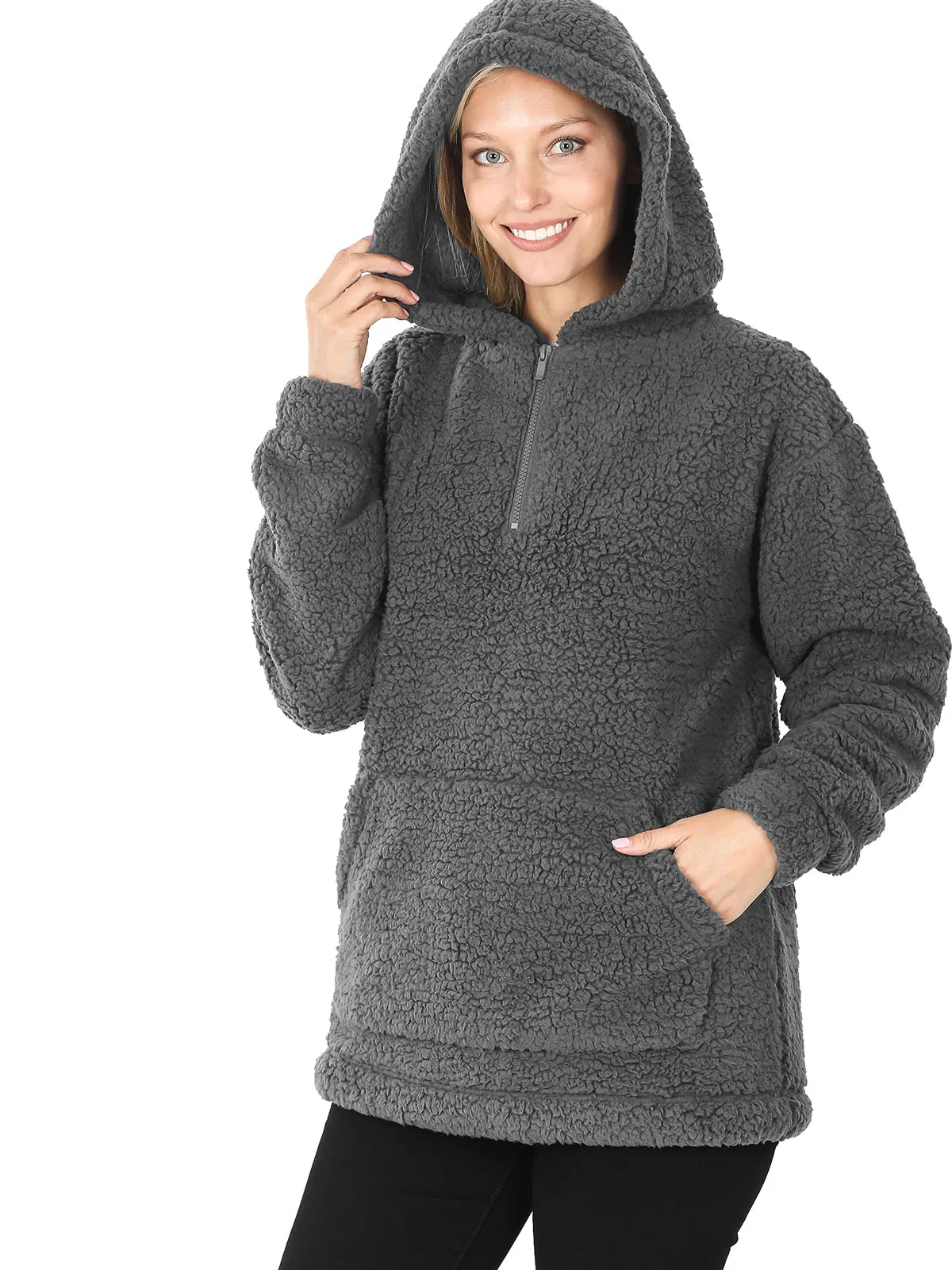 Fleece Sherpa Hooded Pullover (FWT1308)