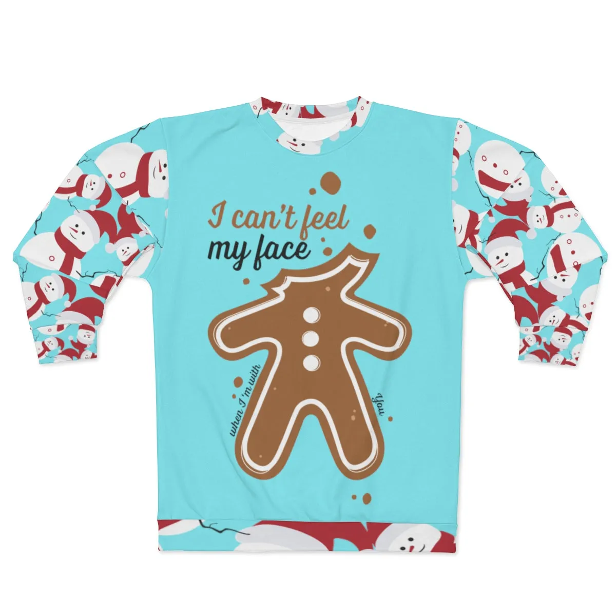 Gingerbread Christmas Unisex Sweatshirt, Gingerbread Light Blue Cute Snowman Christmas Party Unisex Sweatshirt - Made in USA