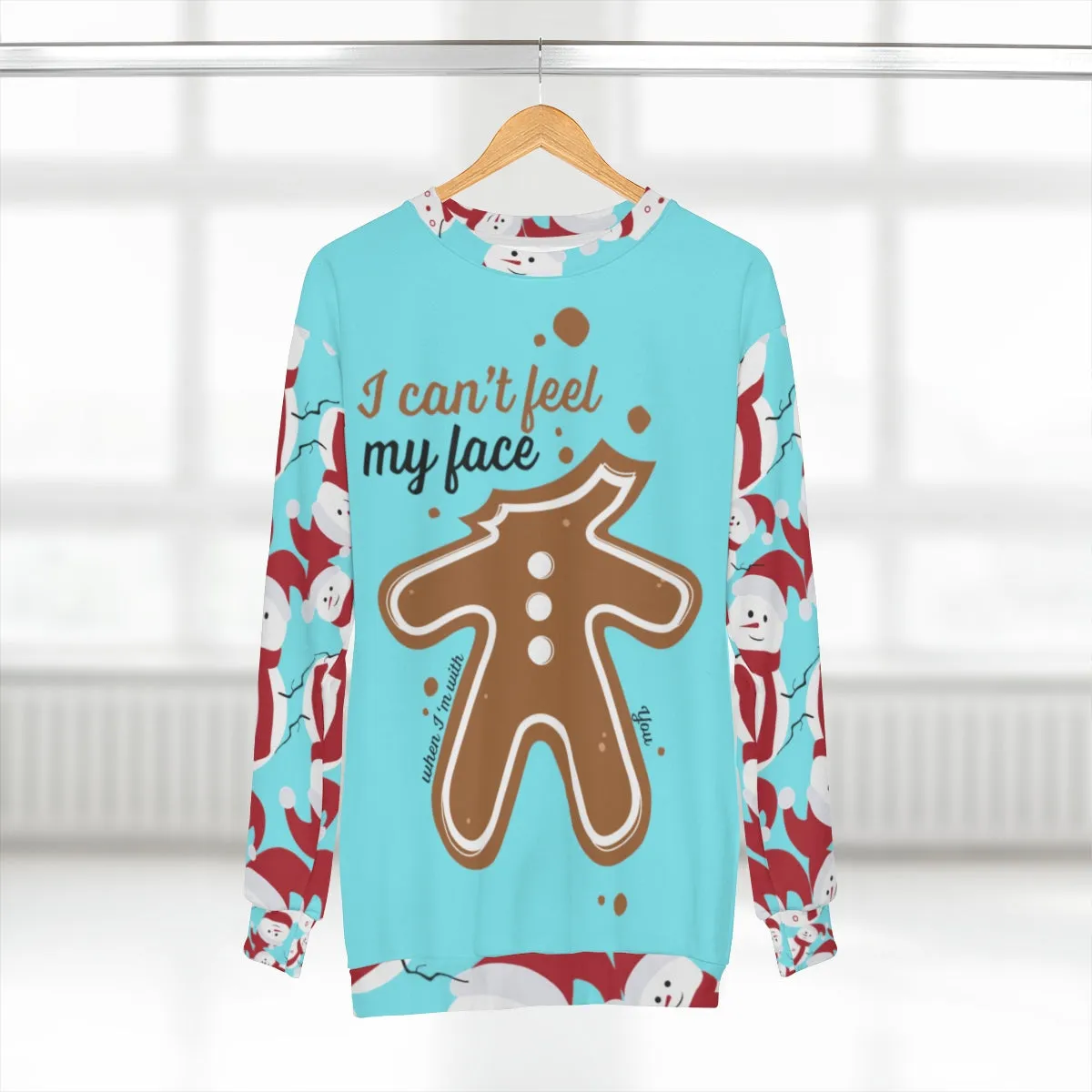 Gingerbread Christmas Unisex Sweatshirt, Gingerbread Light Blue Cute Snowman Christmas Party Unisex Sweatshirt - Made in USA