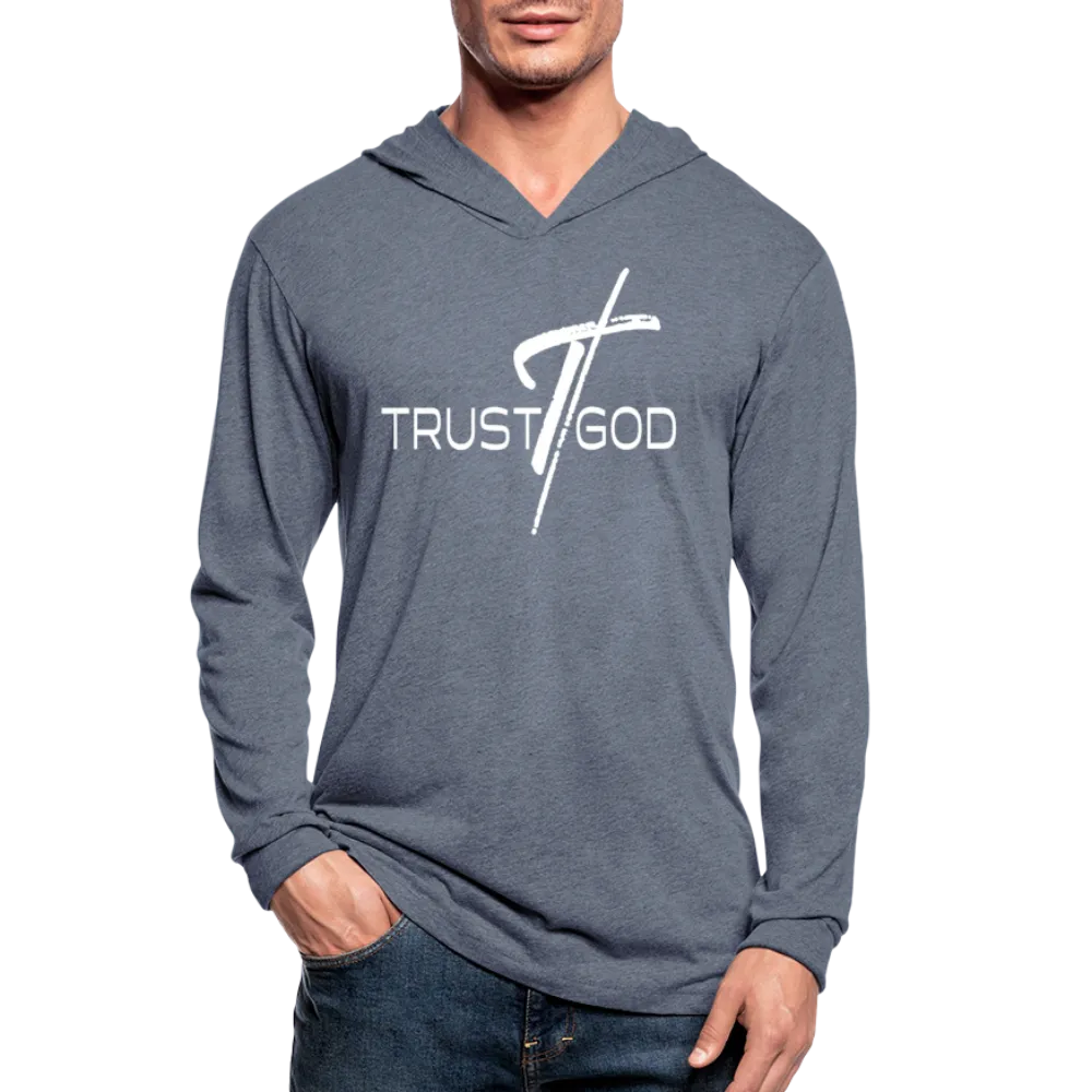 Graphic Hoodie, Trust God Inspiration Long Sleeve Tri-Blend Hooded Tee