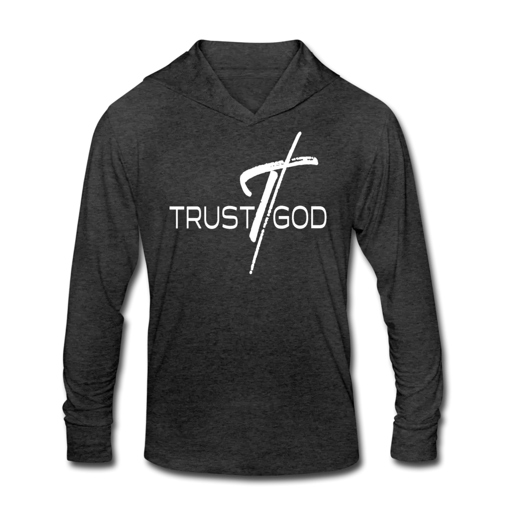 Graphic Hoodie, Trust God Inspiration Long Sleeve Tri-Blend Hooded Tee