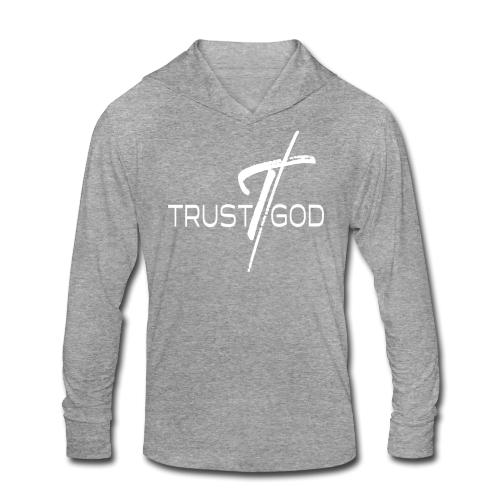 Graphic Hoodie, Trust God Inspiration Long Sleeve Tri-Blend Hooded Tee