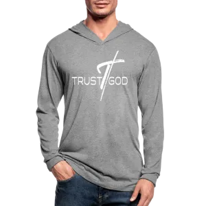 Graphic Hoodie, Trust God Inspiration Long Sleeve Tri-Blend Hooded Tee