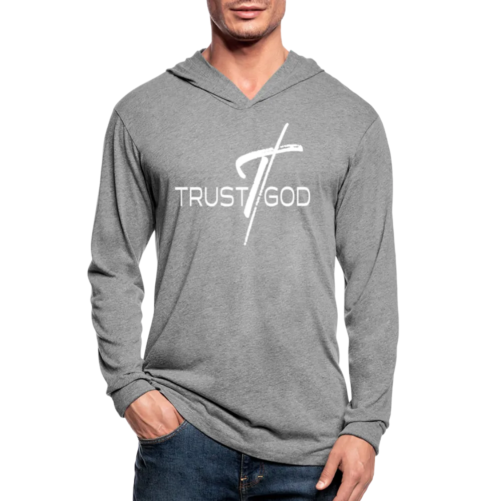 Graphic Hoodie, Trust God Inspiration Long Sleeve Tri-Blend Hooded Tee