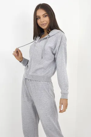 GREY MARL CROPPED ZIP THROUGH HOODED SWEATSHIRT